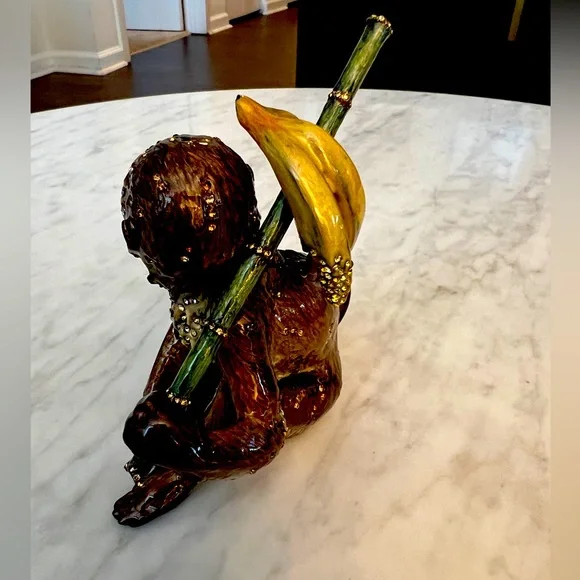 Jay Strongwater Limited Edition Sitting Monkey w/ Bananas Figurine